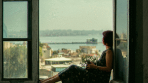 image of woman sitting and reflecting