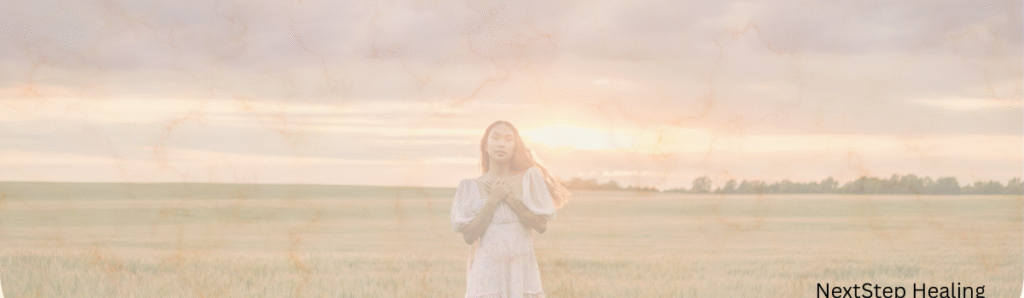 woman reconnecting with her body and practicing body awareness in nature